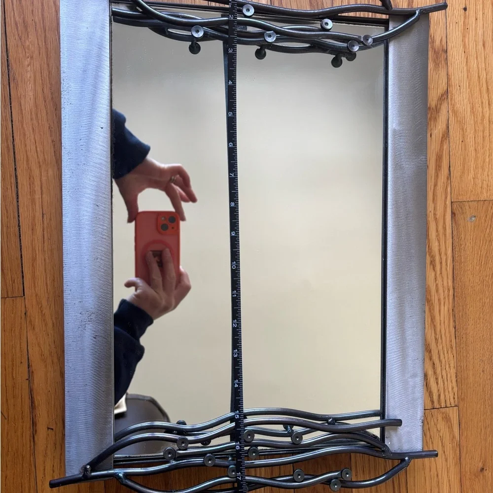 Wrought Iron Framed Wall Mirror in Black and Silver